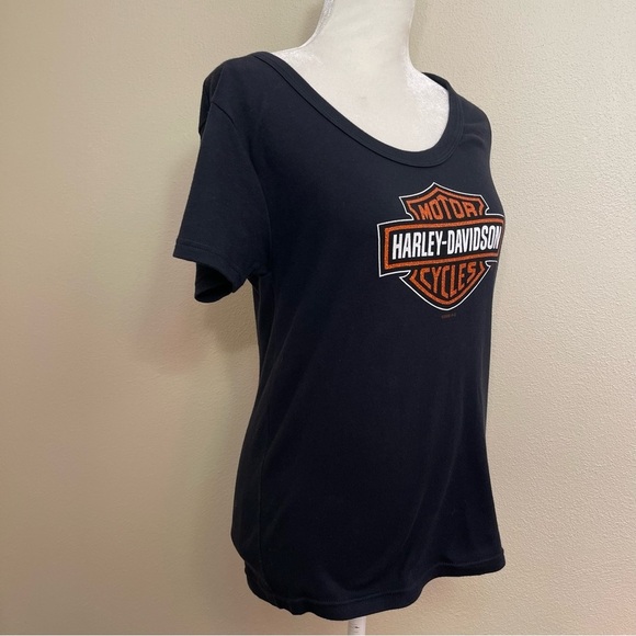 Harley-Davidson Black T Shirt Orange Glitter Bar And Shield Logo Size XL - Picture 4 of 15